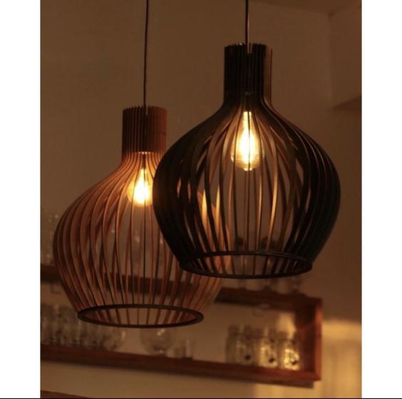 Imagem de Pendente Luminária Lustre De Teto Madeira GG Preto Sala De Jantas - GG PRETO