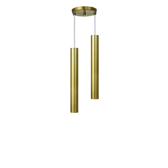 Imagem de Pendente Luminária Tubo Dourado Escovado 30 Cm Cabo Cristal - Duplo