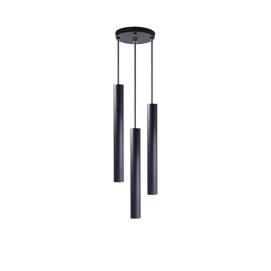 Imagem de Pendente Luminária Tubo Preto 30 Cm Triplo + Led Branco Frio