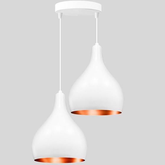 Pendente Lustre Drop Duplo Branco C/ Cobre Menor preço em Pendente Lustre Drop Duplo Branco C/ Cobre