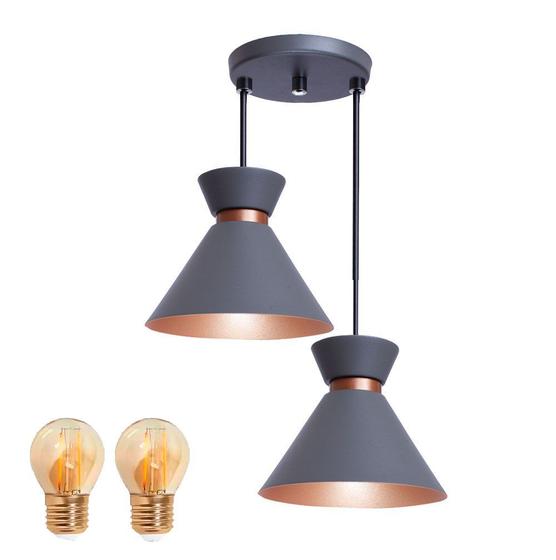 Imagem de Pendente Lustre Luminária Berlin 15cm Cinza Duplo + Lâmpada Led Retrô Vintage