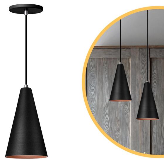 Imagem de Pendente Lustre Luminária Cone Preto