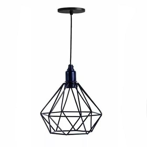 Pendente Lustre Luminária Industrial Diamante Aramado Preto Menor preço em Pendente Lustre Luminária Industrial Diamante Aramado Preto