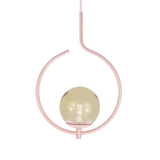 Imagem de Pendente Lustre On Loop ROSÉ com globo de vidro ÂMBAR