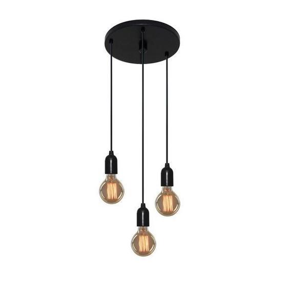 Pendente Lustre Retro 3 Fios Vintage Preto Canopla Tripla Preta Menor preço em Pendente Lustre Retro 3 Fios Vintage Preto Canopla Tripla Preta