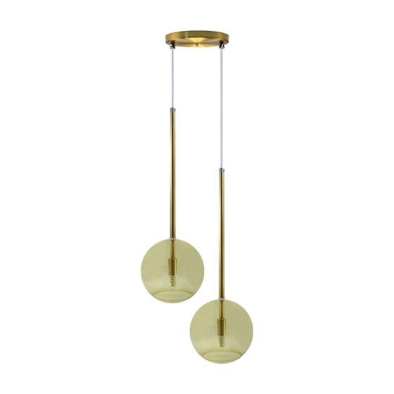 Imagem de Pendente Lux Duplo Dourado Globo Vidro Âmbar + Led