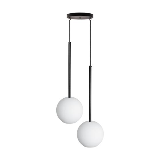 Imagem de Pendente Lux Duplo Preto Globo Vidro Branco Fosco + Led