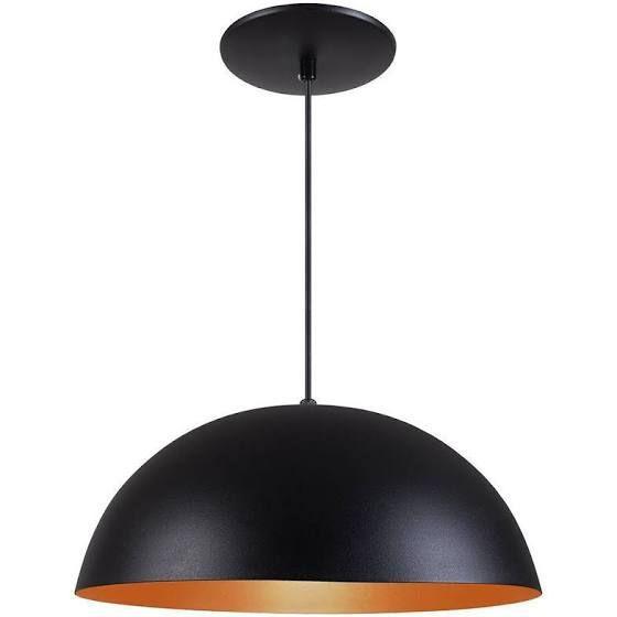 Imagem de Pendente Meia Lua 40cm Luminária Alumínio E27 Preto Textura com Cobre