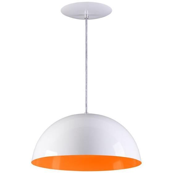 Imagem de Pendente Meia Lua 50cm Luminária Alumínio Branco Textura C/ Laranja - Rei da Iluminação