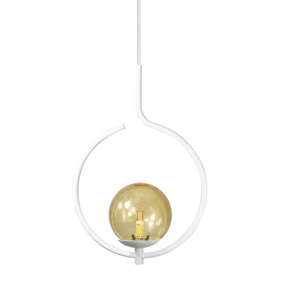 Imagem de Pendente On Loop BRANCO com globo esfera de vidro Ambar