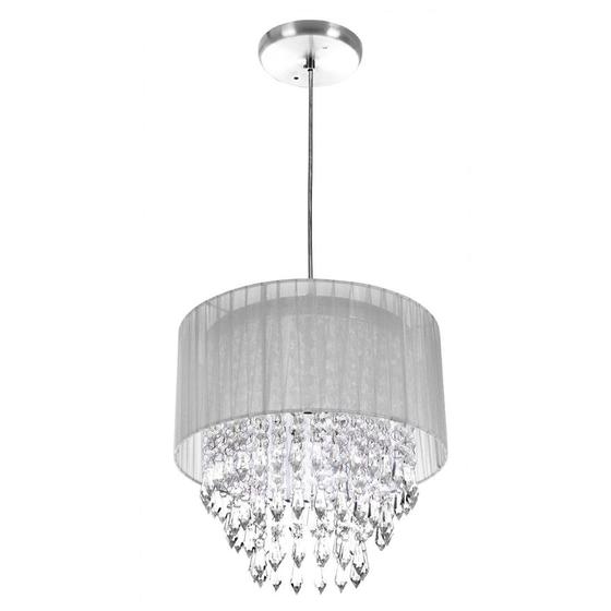 Pendente Organza e Cristal Acrílico Manucrillic Prata Menor preço em Pendente Organza e Cristal Acrílico Manucrillic Prata