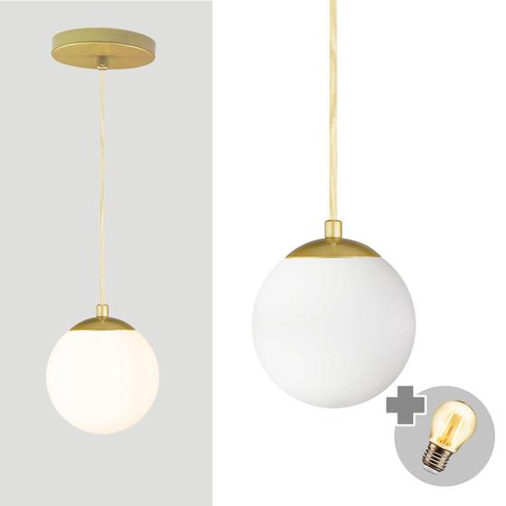 Imagem de Pendente OURO C/ Globo de Vidro BRANCO de 14cm + LED 2W