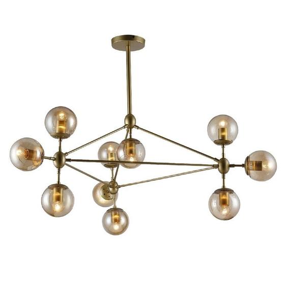 Imagem de Pendente para sala de jantar moderna com bolas de vidro âmbar dourado 10 lâmpadas vols
