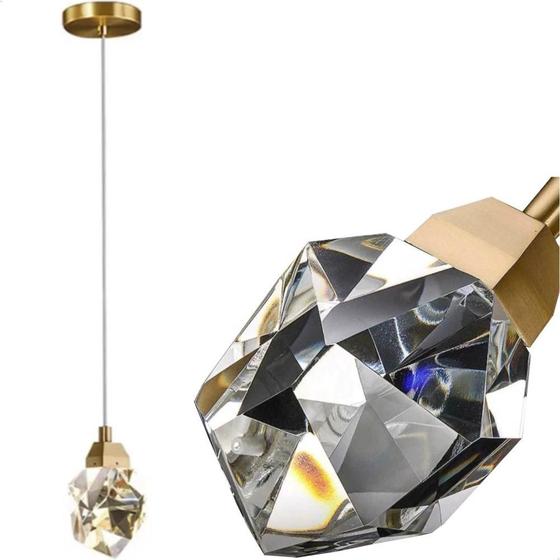 Imagem de Pendente Pedra De Cristal Lavabo Cabeceira Dourado Led 5w Bq