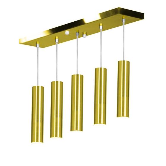 Imagem de Pendente Quintuplo Tubo Cilindro Dourado 40Cm + Led 6k