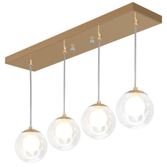 Imagem de Pendente Retangular Quadruplo NewCobre Harmony Bolinha Vidro