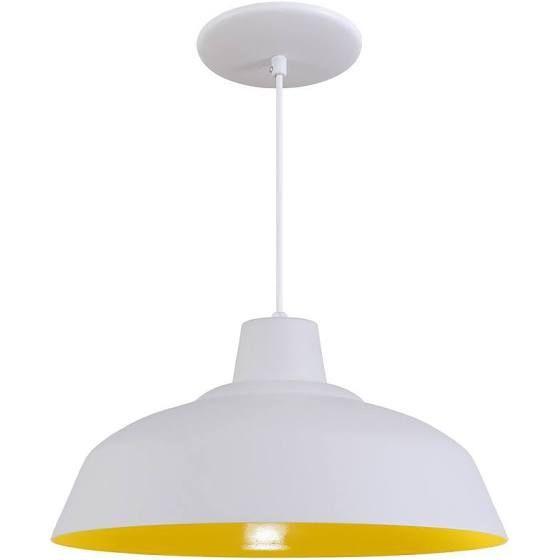 Imagem de Pendente Retrô 34cm Luminária Lustre Alumínio E27 Branco Textura com Amarelo