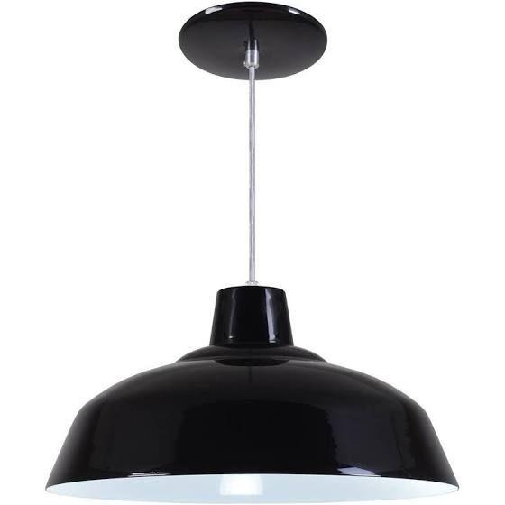 Imagem de Pendente Retrô 34cm Luminária Lustre Alumínio Preto Brilhante