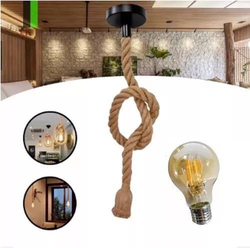 Imagem de Pendente Rustico Corda Retro + Lampada Filamento Led A60