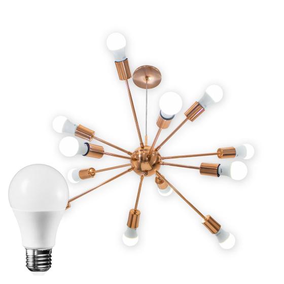 Pendente Sputnik Atom 70cm cobre brilho + 12 Lampadas Led 12w A60 3000K St598 Menor preço em Pendente Sputnik Atom 70cm cobre brilho + 12 Lampadas Led 12w A60 3000K St598