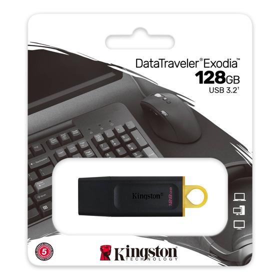 Imagem de Pendrive 128 gb kingston datatraveler exodia preto c/amarelo 