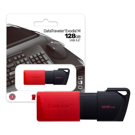 Imagem de Pendrive 128GB Kingston DataTraveler Exodia M, USB 3.2 Gen 1, Preto e Vermelho - DTXM/128GB