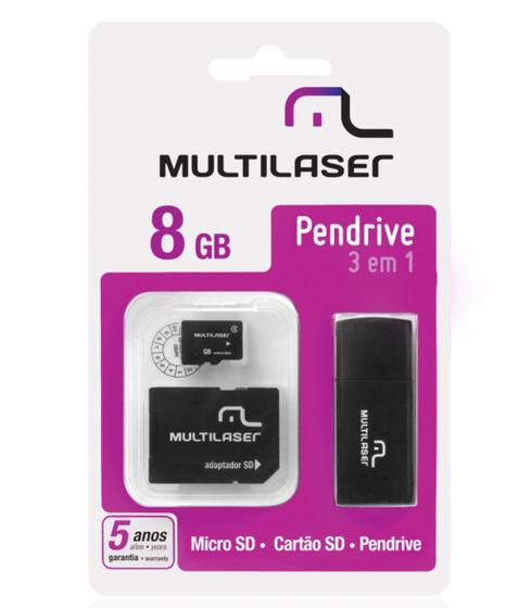 Imagem de Pendrive 3 em 1 8Gb Multilaser Cartão de memória Micro SD