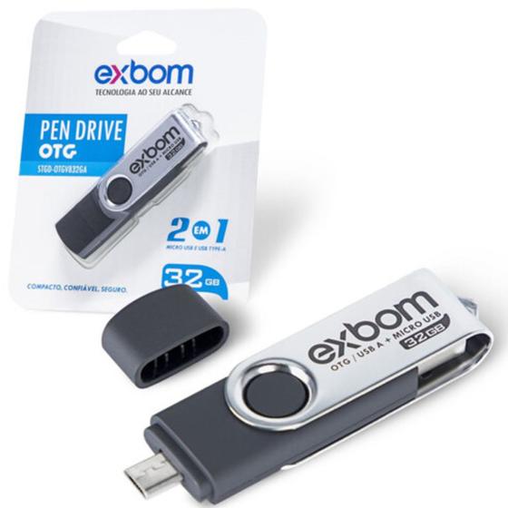 Imagem de Pendrive 32G 2 em 1 com OTG V8 e USB Exbom - STGD-OTGV832GA