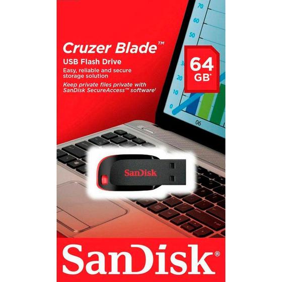 Imagem de Pendrive SanDisk Cruzer Blade 64GB 2.0 preto e vermelho