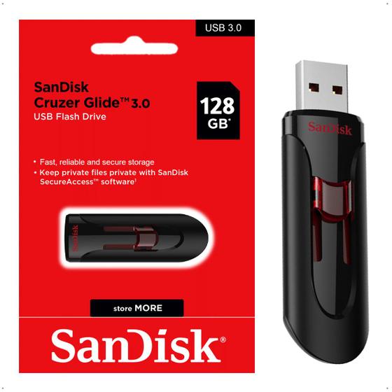 Imagem de Pendrive Sandisk Cruzer Glide 128gb 3.0 Preto E Vermelho Usb