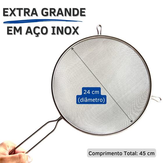 Imagem de Peneira Extra Grande Inox 24cm Forte De Cozinha Coar Escorrer Massa