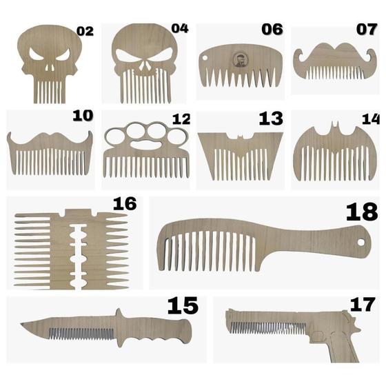 Imagem de Pente Barba e Bigode MDF - Modelos Diversos - Tam. 10