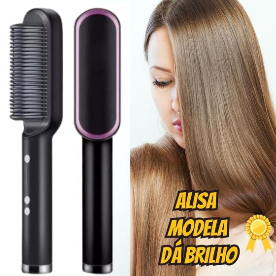 Pente Escova Alisadora De Cabelo 3 em1 Elétrica Anion Hair Sleek Gold Cerâmico Menor preço em Pente Escova Alisadora De Cabelo 3 em1 Elétrica Anion Hair Sleek Gold Cerâmico