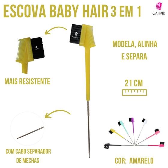 Imagem de Pente /Escovinha Para Manusear Baby Hair 3 em 1 Com Cabo Auxiliar De Aço