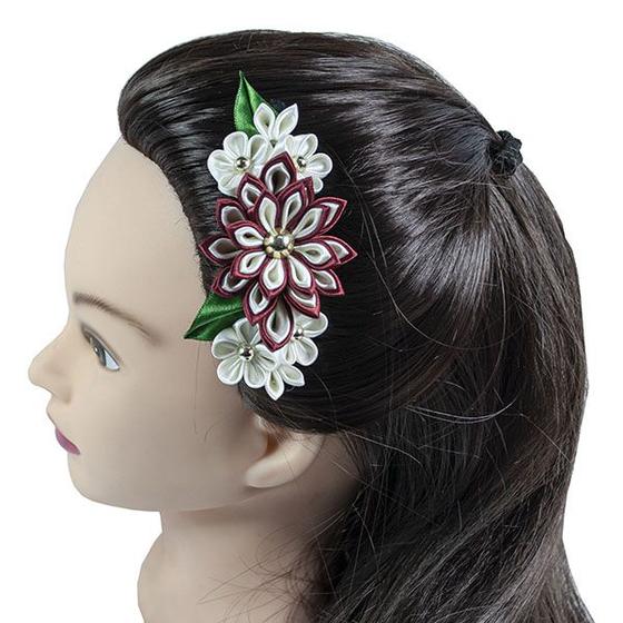 Imagem de Pente para cabelo, japonesa em flor de fita - Kanzashi - Modelo Aika
