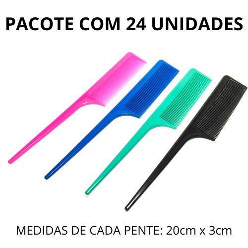 Imagem de Pente Profissional Cabo Fino Cores Variadas Pacote c/ 24 Unidades