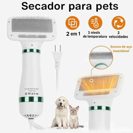 Imagem de Pente Secador Pet 2 em 1, ideal para animais com pelo macio e denso.