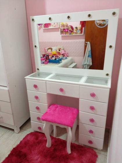 Penteadeira Camarim 1 Metro 11 Gavetas Maquiagem Branca PINK - Verdun Moveis Menor preço em Penteadeira Camarim 1 Metro 11 Gavetas Maquiagem Branca PINK - Verdun Moveis