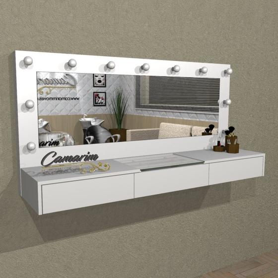 Penteadeira Camarim 1,50 m Profissional Para Salão e MakeUp Suspensa com 3 Gaveta - PE11 BRANCO Menor preço em Penteadeira Camarim 1,50 m Profissional Para Salão e MakeUp Suspensa com 3 Gaveta - PE11 BRANCO