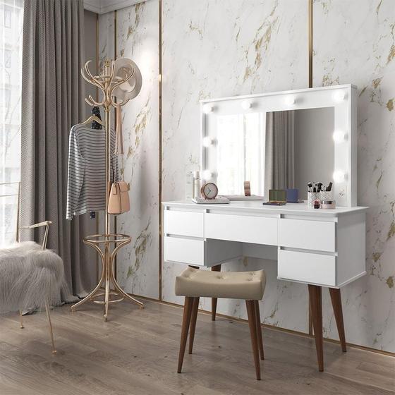 Imagem de Penteadeira Camarim com Espelho e Banqueta  Strass Branco - Patrimar