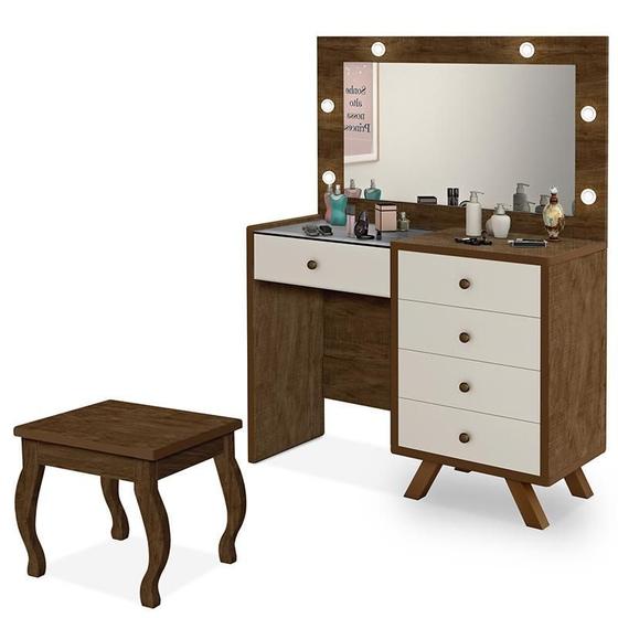 Imagem de Penteadeira Camarim Luna Malbec/Off White com Banqueta - Móveis Luapa