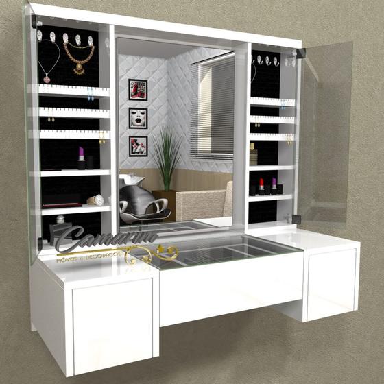 Penteadeira Camarim LUZ INDIRETA com PORTA JOIAS e FUNDO VELUDO - Branco Brilhante - PE50 Menor preço em Penteadeira Camarim LUZ INDIRETA com PORTA JOIAS e FUNDO VELUDO - Branco Brilhante - PE50
