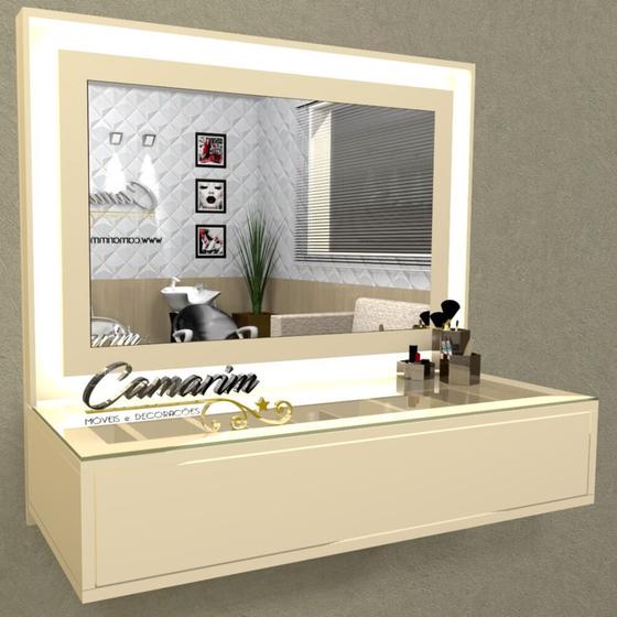 Penteadeira Camarim LUZ INDIRETA Para Salão e MakeUp Suspensa com 1 Gaveta - PE08 BEGE Menor preço em Penteadeira Camarim LUZ INDIRETA Para Salão e MakeUp Suspensa com 1 Gaveta - PE08 BEGE