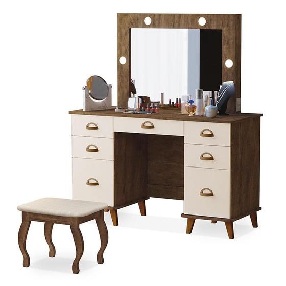 Imagem de Penteadeira Camarim New Seul com Banqueta Almofadada Malbec Off White - Luapa
