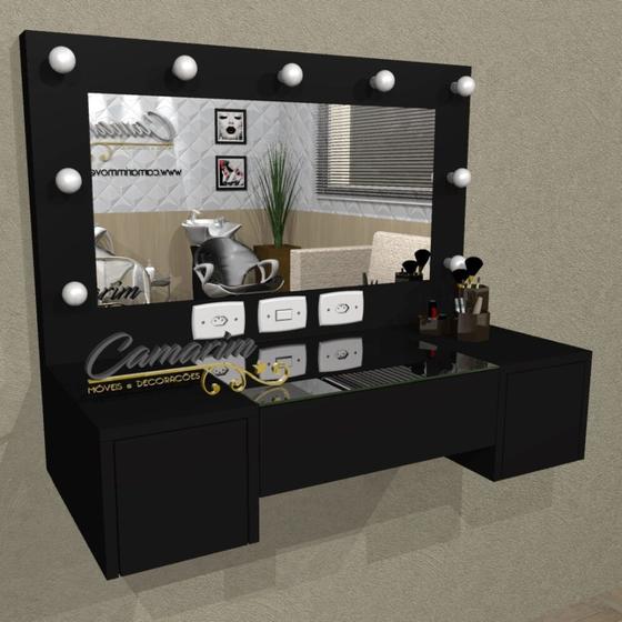 Penteadeira Camarim Profissional Para Salão e MakeUp Suspensa com 3 Gaveta - PE06 PRETO Menor preço em Penteadeira Camarim Profissional Para Salão e MakeUp Suspensa com 3 Gaveta - PE06 PRETO