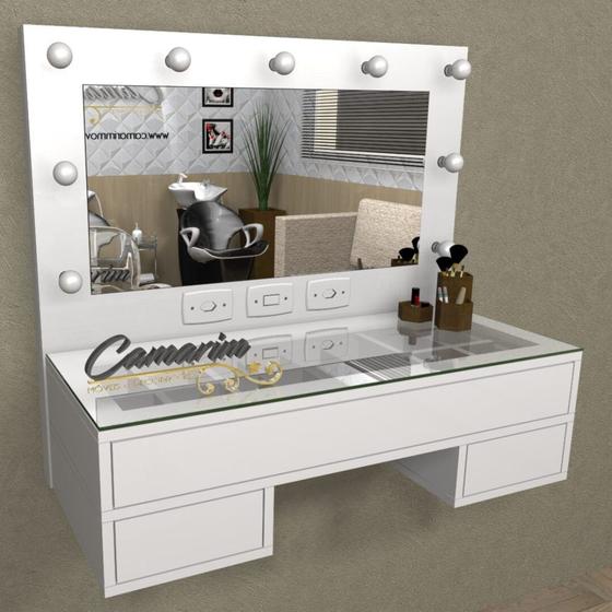 Penteadeira Camarim Profissional Para Salão e MakeUp Suspensa com 3 GavetaS - PE14 BRANCO Menor preço em Penteadeira Camarim Profissional Para Salão e MakeUp Suspensa com 3 GavetaS - PE14 BRANCO