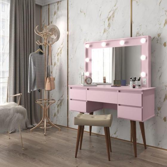 Imagem de Penteadeira Camarim STR Estilo Retrô Com Tampo em MDF de 15 mm Cor Rosa