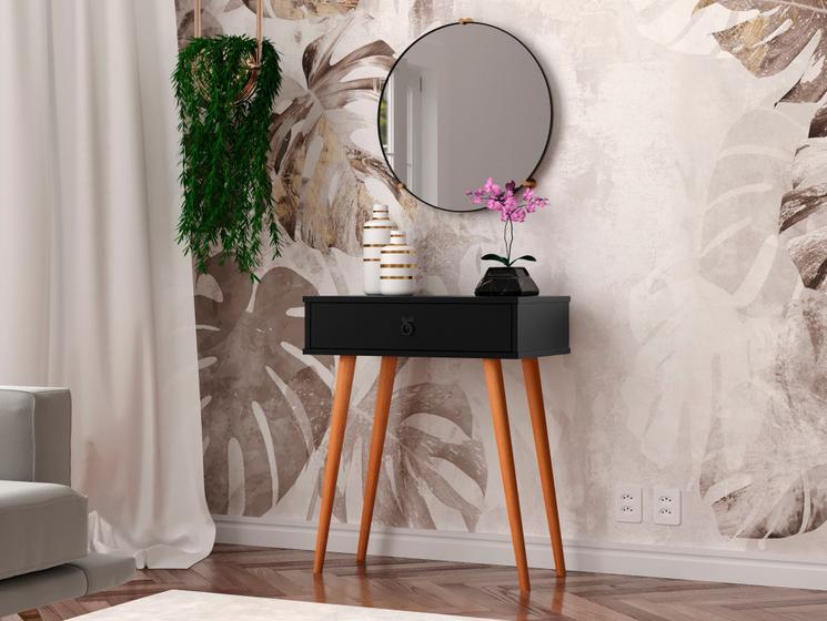 Imagem de Penteadeira Classic Moderna com pés retrô com 1 gaveta para quarto - Preto