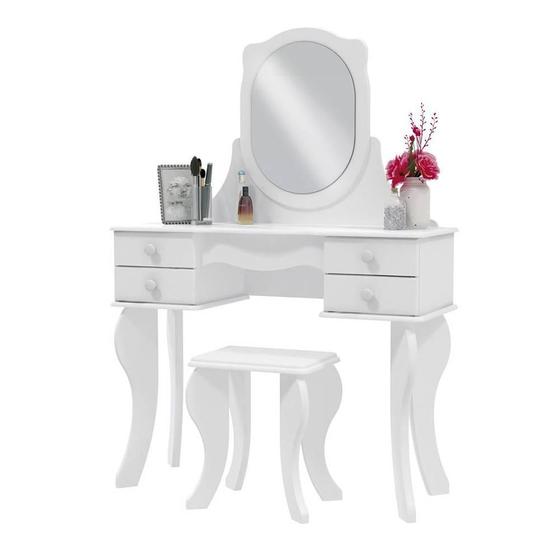 Imagem de Penteadeira com Espelho Modulado Princesa Branco com Banqueta