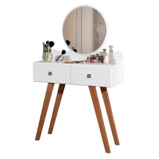 Imagem de Penteadeira COND Com Espelheira e Trava da Espelheira em MDF de 15mm Estilo Retrô Com 2 Gavetas Cor Branco